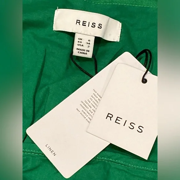NWT Reiss Emerald Green Esme Linen Tie Side Midi Dress - Sz 2 - Picture 6 of 10